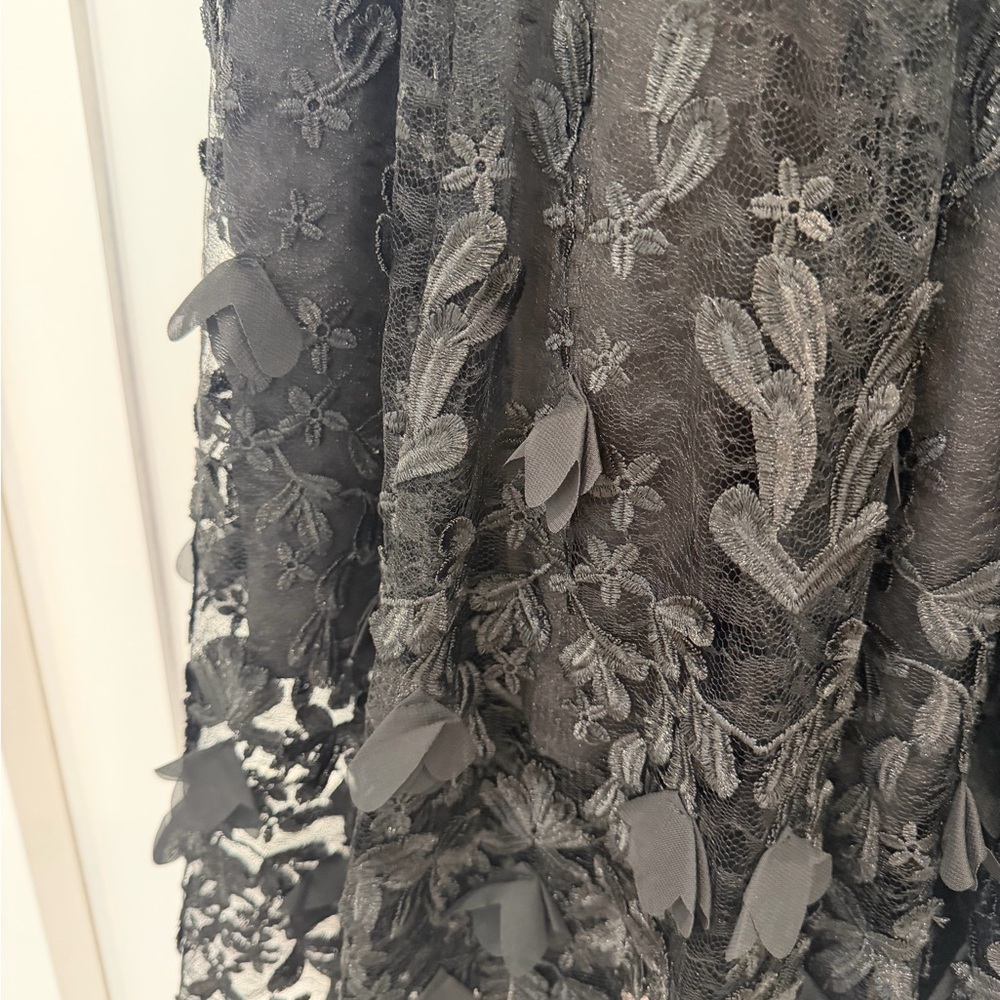 Dress the Population Black V-Neck Floral Appliqué Midi Dress - Picture 5 of 10